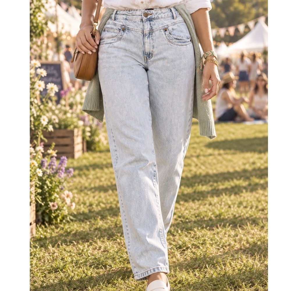 BDG Urban Outfitters Light Wash Mom High-Rise Tapered Jeans Size 27 Ankle Indie
